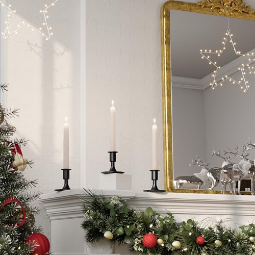 Black Taper Candle Holders Set of 2, Metal Candlestick Holders for Dining Table Centerpieces and Wedding Reception, Vintage Candle Holder for Festive Mantel Decor and Home - color: Black