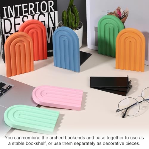 PATIKIL 2Pcs Boho Arch Bookends, Non-Skid Wood Book Ends Rainbow Wooden for Shelves Book Stopper Stand Cute for Holding Books Movie CD Home Office Library Decorative, Cyan/Light Blue - color: Cyan/Light Blue