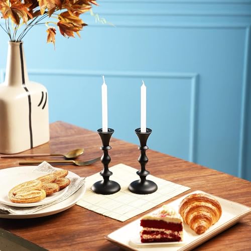 Black Candle Holders Set of 2 Decorative Centerpiece Table Candlesticks Holders for Taper Candles Home Decor Easter Candle Holders for Dinner Party Wedding Decorations - color: Black Matte