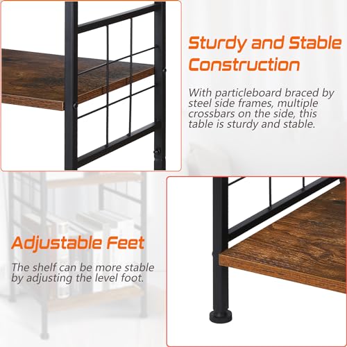 GIOTORENT 3-Tier Tall End Table, Narrow Night Stand with #-Design Sturdy Frame, Small Bed Side Table for Small Space in Living Room,Bedroom,Office,Bathroom(Brown)