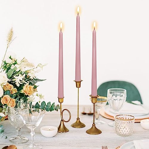 10 Inch Taper Candles Handmade Smokeless Set of 4 – Rose Scent Tapered Candles in Pink, Candle Sticks for Wedding, Home Decor, and Dinner Table - color: Pink