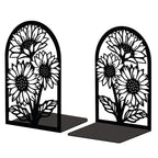 Peacoblue Metal Bookends for Shelves, Modern Decorative Heavy Duty Study Book Support Stoppers for Office, Desk, Shelf, Room 5.3"x4.3"x7.9" Cast Iron Simple Tall Bookends, 1 Pair (Sunflowers) - style: Sunflowers