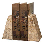 Modern Wedge Marble Bookends – Hand Carved, Polished Stone Bookends w/Non-Slip Rubber Pads – Lightweight & Compact Decorative Bookends (Fossil Stone) - color: Fossil Stone