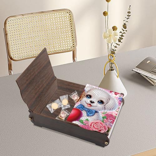 Tontut Diamond Painting Kit Storage Box, Heart Shaped Puppy DIY Multi Functional Handicraft Storage Box, Suitable for Home Office Valentine's Day Holiday Gifts - color: Loving Puppy