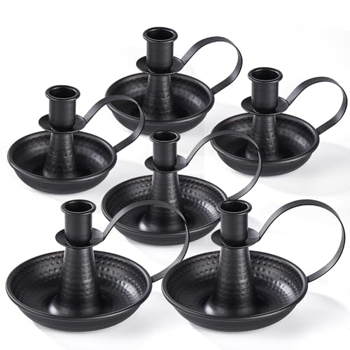 Black Iron Pillar Candlestick Holders, with Handle, Taper Candle Holder for Candlesticks, for Fireplace Party, Dining, Home, Wedding Decor,Fits 3/4 inch Thick Candle&Led Candles（Set of 6 Pcs） - color: Black, size: 3 set (6 pcs)