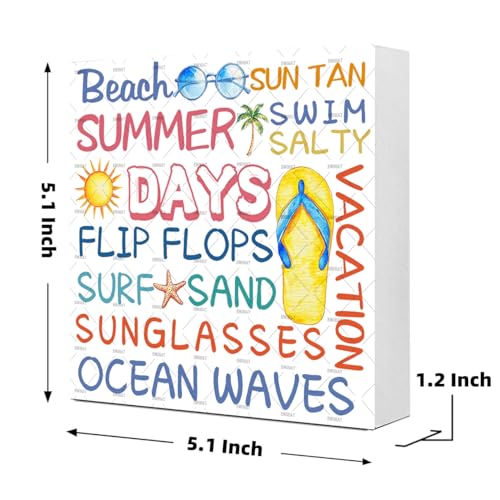 Summer Room Decor, EMOHAT Summer Days Rustic Wood Box Signs Blocks, Beach House Decor Home Farmhouse Shelf Table Wood Sign Plaque 5.1x5.1 inch - color: Summer Days