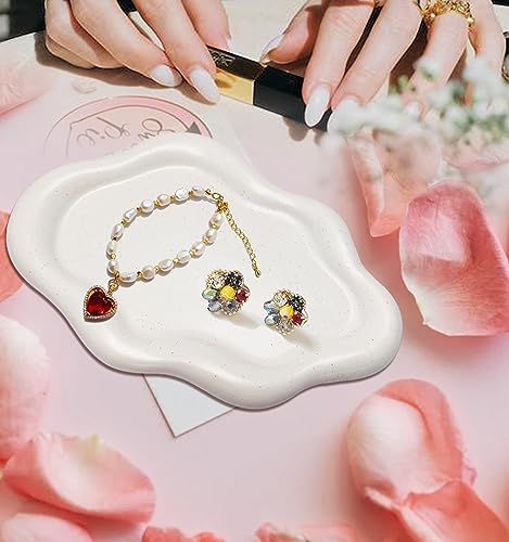 Ceramic Jewelry Dish for Women, Jewelry Tray Trinket Dish, Cloud Tray Jewelry Plate, Watch Keys Tray Ring Dish Holder for Mother's Day/Christmas/Thanksgiving/Birthday Gift, Off-White Spotted - color: Spotted Matte White