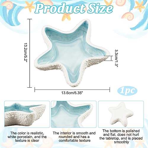 NBEADS Starfish Shape Ceramic Jewelry Tray, Aqua Shell Trinket Dish Ceramic Ring Earring Holder Ocean-themed Decorative Trinket Plate for Rings Earrings Necklaces Bracelet Jewelry Watch Keys - color: Blue&White-Starfish
