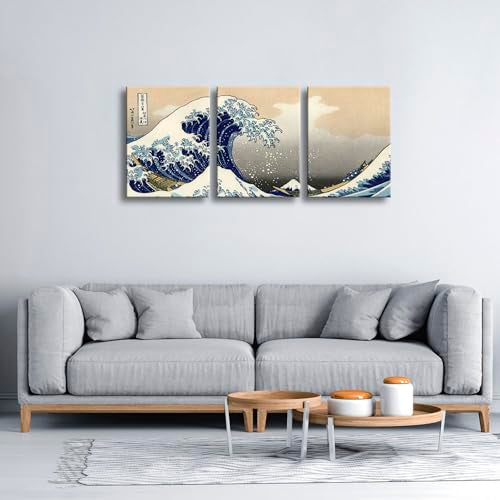 Wieco Art Great Wave of Kanagawa Katsushika Hokusai 3 Piece Modern Canvas Prints Artwork Abstract Pictures Paintings on Canvas Wall Art for Home Office Decorations Wall Decor - color: Great Wave, size: 12 x 16 inches (Unframed)