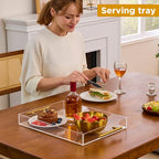 12"x16" Clear Acrylic Serving Tray with Golden Handles, Sturdy Huge Capacity Acrylic Tray for Coffee, Juice, Kitchen and Desk Organizer, Storage Tray (12"x16") - size: 16" x 12" x 2"