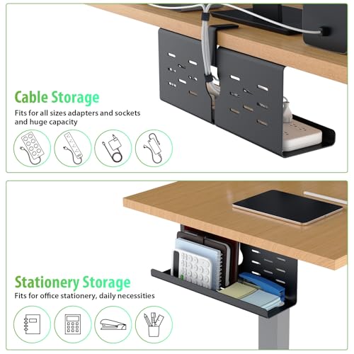 KEEGH 16'' Under Desk Cable Management Tray, No Drill Clamp/Screws Mount, Sturdy Metal Cable Tray for Place Power Strip, Cord Management Tray for Home Office, Gaming Desk, Standing Desk, 1 Pack, Black - color: Black, size: 1 Pack