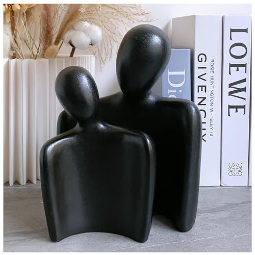Hugging Couple Statues Ceramic Lover Figurine Embrace Characters - color: Black