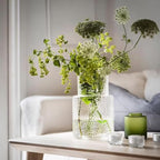 Ribbed Vase Glass Fluted Flower - Esmiome Clear Vases Modern Flower Vase Decorative with Big Capacity Pot Large Wide for Flowers Home Office Wedding, Office, Living Room, Table,Shelf, 6.3''(W)*10''(H)