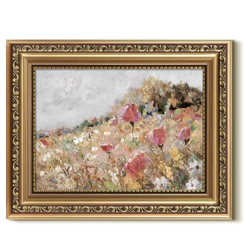 VIYYIEA Gold Framed Wall Art, Flowers Bloom Canvas Print Home Decor Vintage Art Painting Picture Bathroom Wall Decor, Flowers Artwork for Living Room Bedroom Kitchen Office - 10L x 8W - color: Blossom, size: 10"L x 8"W