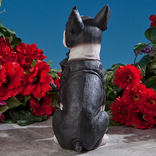 Bits and Pieces - Boston Terrier Solar Lantern Statue - Yard Decorations - Solar Powered Garden Lantern - Resin Dog Sculpture - Outdoor LED Lighting - style: BosTerrier Lantern