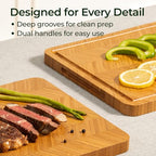 Keechee Atelier Collection Bamboo Cutting Board, Reversible Wood Chopping Boards for Kitchen with Juice Grooves, Handcrafted Large Serving Tray, Luxury Housewarming Wedding Gifts for New Home - size: One Piece L
