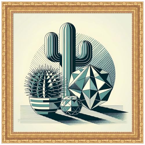 Amanti Art Framed Wall Art Print 28x28 Succulents in Angled Vases by David Galan, Abstract Wall Art, Modern Contemporary Decor, Medium Poster Painting Artwork for Living Room, Bedroom, Bathroom, - color: Versailles Gold, size: 28"L x 28"W