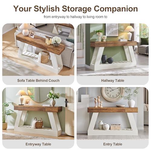 OKD 60" Farmhouse Entryway Table with Drawer, Console Table Behind Sofa, Narrow Long Entryway for Hallway, Living Room, Hallway, Behind Couch(Antique White) - color: Antique White