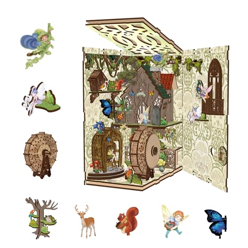 Book Nook Kit - DIY Miniature Dolls House Kit with Furniture and LED Light, 3D Puzzle Wooden Art Bookends, Model Kits for for Adults and Teens (Secret Forest) - style: Secret Forest