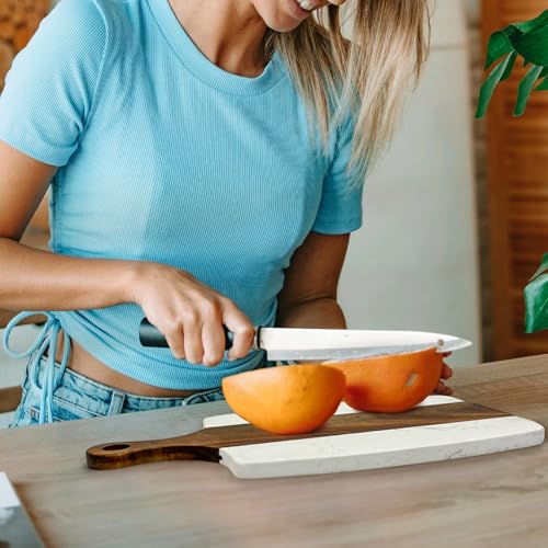6 Pack Marble and Wood Cutting Board Acacia Wooden Marble Serving Tray with Handle Charcuterie Chopping Board for Laser Engrave, DIY Gift(13.75 Inches x 7.25 Inches)