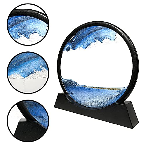 Muyan Moving Sand Art Picture Sandscapes in Motion Round Glass 3D Deep Sea Sand Art for Adult Kid Large Desktop Art Toys (Blue, 12 Inch) - color: Blue, size: 12 Inch