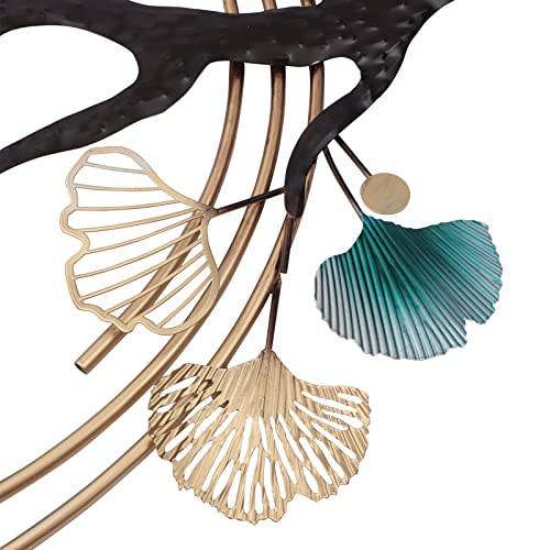 SanBouSi Large Luxury Golden 3D Ginkgo Leaf Metal Wall Decor Large Modern Metal Wall Art Sculpture Green Ginkgo Decorative Wall Sculpture for Living Room Bedroom 43inch