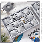 Henoyso 2 Pieces 12 Grid Velvet Watch Tray Jewelry Organizer Stackable Watch Bracelet Bangle Display Holder Adjustable Pillow (Gray) - color: Gray, size: 12 Grid