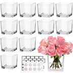 CONNOO 12 Pack Square Glass Vase 3" x 3" x 3", Clear Bulk Flower Vases for Centerpieces, Square Glass Cube Vase Floating Candle Holders for Wedding Party Home Decor - size: 12 Pack 3 Inch