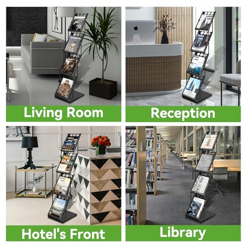 YDisplay Foldable Magazine Display Rack 4-Tier Brochure Literature Display Stand with Reinforced Base for Trade Show Literature Stand Ideal for Office Store Exhibition and Events