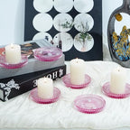 Candleholder Glass Candle Holder Plates Set of 6, Round Glass Candle Tray Plates for Dining Wedding Christmas Party Evening Light, Pink - color: Pink