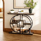 GiftGo Narrow Console Table for Entryway Industrial 4-Tier Sofa Table Behind Couch with Circle Base Rustic Wooden Accent Tables with Storage Shelves for Living Room, Hallway, Foyer (Grey) - color: Grey