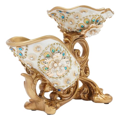 Tabletop Wine Rack Golden Luxury Cameo Flower Diamond Wine Glass Display Holder, Holds 1 Wine Bottle and 3 Wine Glasses Wine Decor for Kitchen Bar Gifts