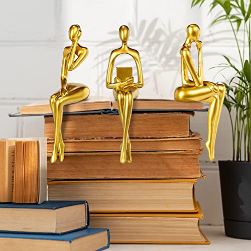 BMLCGJ Thinker Statue Gold Decor Abstract Art Sculpture, Golden Resin Collectible Figurines for Home Living Room Office Shelf Decoration,Great Gifts Ideas (Sitting Posture-Gold) - color: Sitting Posture--gold