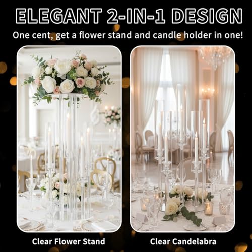 1PCS 5 Arm Candelabra,Clear Centerpiece for Table,Acrylic Centerpiece Stand for Wedding Reception,Acrylic Candle Holder for Event Celebration Wedding Birthday Home,Christmas - size: 23.6inch-1pcs