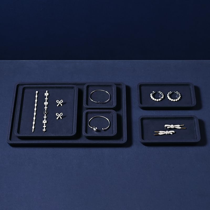 Microfiber Jewelry Trays Stackable Ring Earring Bracelet Necklace Bangle Watch Display Tray Drawer Organizer 3.93 * 3.93 * 0.59inch (Blue - color: Blue, size: 10*10cm Tray