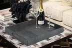 HofferRuffer Rectangle Serving Tray with Hole Handles for Coffee Table, Breakfast, Tea, Food, Butler - Countertop, Kitchen, Vanity Serve Tray, 16.2 x 12.2 x 2 inches, Faux Leather Tray (Dark Grey) - color: Dark Grey, size: 16.2" x 12.2" x 2"