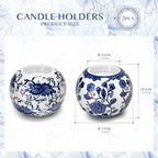 One Pair Classic Celadon Tealight Holder Set, Chinoiserie Blue and White Porcelain from Jingdezhen, Candle Holder for Housewarming Gifts and Home Decoration (W 3.54 in x H 2.76 in)