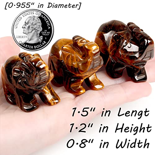 QINJIEJIE Tiger Eye Elephant Crystals Elephant Decor Healing Crystal Statue Pocket Polished Guardian Stones Figurine Office Room Cute Desk Gem Decor Spiritual Gift Christmas Meditation - color: Yellow Tiger Eye