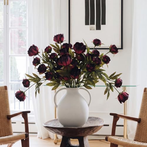 Thiccywoov 8 Pcs Faux Peony Stems Flowers Bulk Vintage Artificial Silk Peonies Stems Real Look Fake Peonies Branches for Vase Filler DIY Bouquet Centerpiece Home Indoor Outdoor Decoration (Red,Black) - color: Red, Black