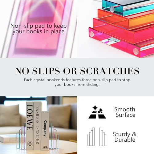 6Lbs Heavy Crystal Bookends Square Geometric Crystal Bookends Decorative Bookends for Shelves Stylish Book Stoppers for Heavy-Duty Use Non Skid Sturdy(1 Pair,Colorful) - color: Square