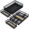 Neudeco Desk Drawer Organizer with 6 Adjustable Dividers, Metal Mesh Pen Organizer for Desk Drawer, Office Supplies Tray (Pack of 4, Black)