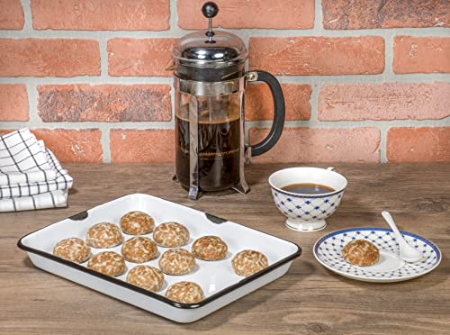 Red Co. 11 x 9 Enamelware Metal Classic 2 Quart Rectangular Serving Tray, Distressed White/Black Rim - color: Distressed White/Black Rim