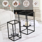 Set of Candlestick Holders in Two Sizes, Versatile Square Glass Candle Holder with Black Frame, Moden Style Candle Stand for Home Decor, Wedding, Party & Table Centerpiece
