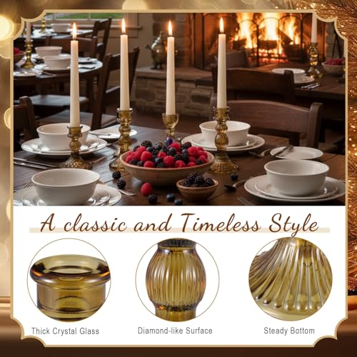 Mumufy 10 Pcs Glass Crystal Taper Candle Holders Clear Glass Candlestick Holder Fit 0.8 Inch Candles Crystal Decorative Candle Stand Centerpiece Table Wedding Dining Party (Classic,Brown) - color: Brown