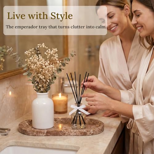 Light Emperador Marble Vanity Tray for Bathroom Counter, 10"x5" Decorative Tray for Perfume, Candles, Stone Jewelry Dish Tray - color: Light Emperador