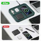 VOVIPO Faux Leather Valet Tray,with 2 in 1 Wireless Charging Compitable With iPhone/17/16/15/15 Plus/15 Pro/15 Pro Max/14/13/12/Wireless earphones,Office/Home Desk Organizers Tray-Mint - color: Mint