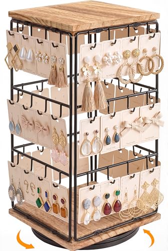 Rotating Earring Display Stands, 48 Hooks Earring Display for Vendors, Jewelry Display Earring Holder Organizer Earring Display Stands for Selling - color: Vintage