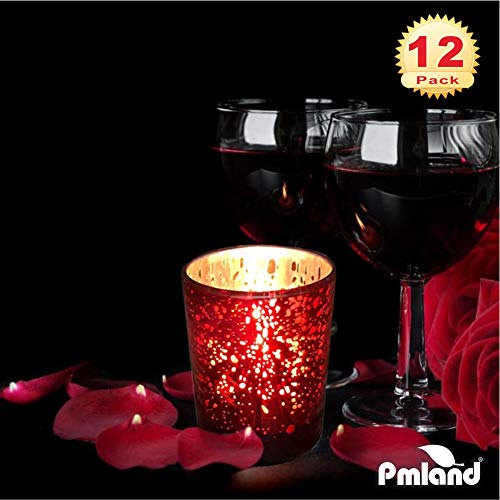 PMLAND Speckled Mercury Glass Votive Candle Tealight Holders - Bulk Pack of 12 Red - color: Red