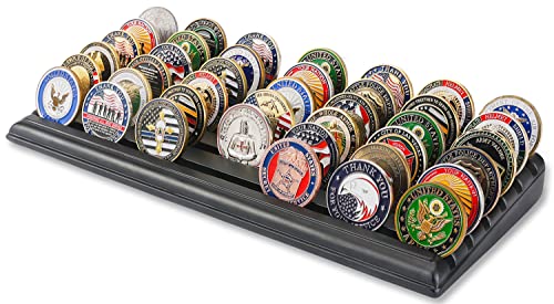 LIUYALO Military Challenge Coin Display Stand 6 Rows Stair Design Solid Wood Coin Holder Rack Gift for Military Army for Him Father Collectible Coins Holder Black Finish - color: black