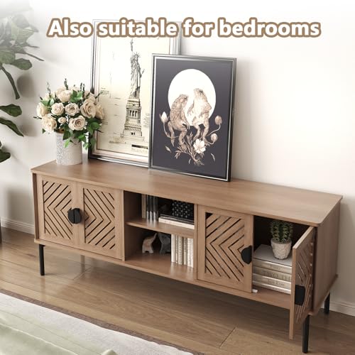 ARTPOWER 63" Modern TV Stands for Living Room, Long Entertainment Center with Storage, TV Console for 55 60 65 70 Inch TV, Bedroom TV Cabinet with Doors, Wood Media Console, Television Stand, Wood - color: Wood